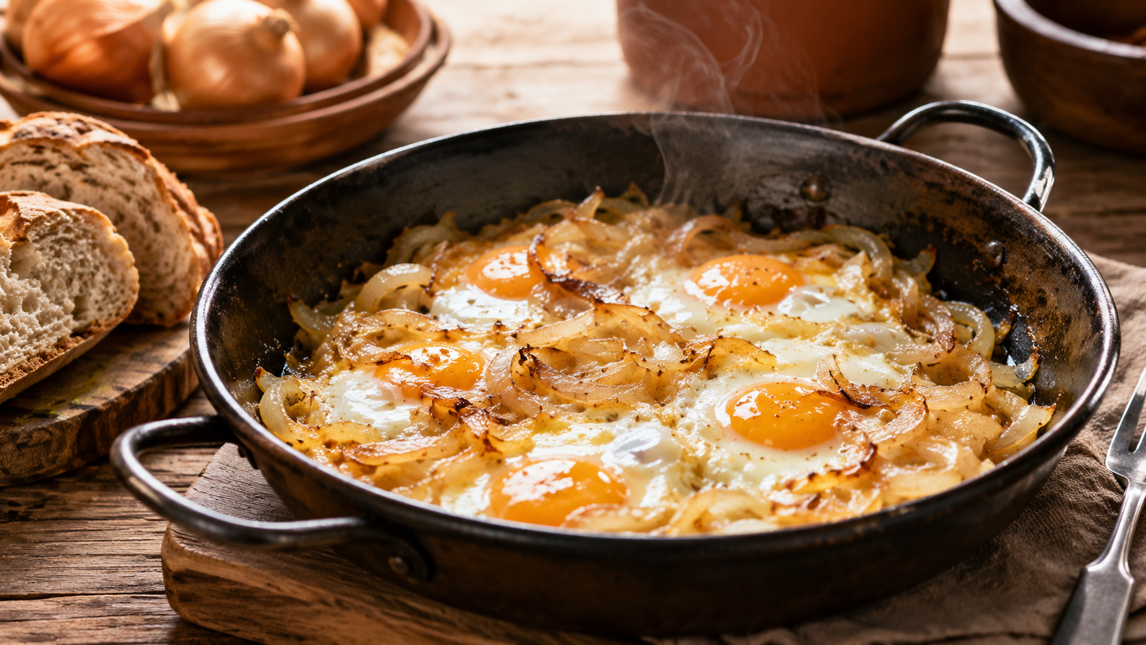 Paila de huevos con cebolla